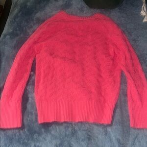 Bold Pink Cable-Knit Crew Neck Sweater